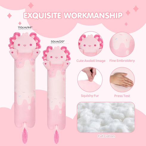 Long Axolotl Plush Pink Body Pillow, 20” Cute Axolotl Stuffed Animals Kawaii Soft Plushies, Axolotl Plush Pillow Doll Toy Gift for Girls Boys...