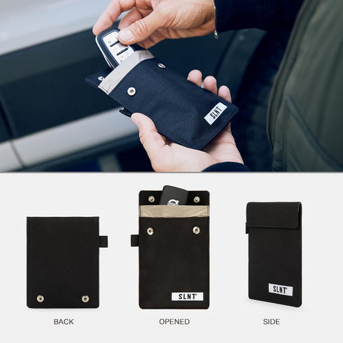SLNT Signal Blocking Faraday Key Fob Case with Silent Pocket - Car Anti Theft Device Shields Against All Signal Types, Includes RFID Blocking & Du...
