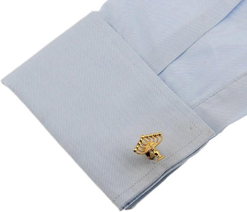 Jewish Hanukkah Chanukah Menorah Hanukkiah Holiday Pair Cufflinks in a Presentation Gift Box & Polishing Cloth...