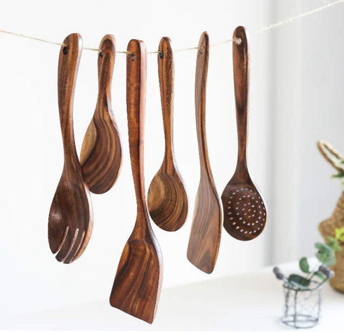 DDJSJ Teak Kitchen Utensils,Colander Ladle Skimmer Scoop Kitchenware Scoop Dipping Big Wooden Rice Long Handle Natural Utensils Handcrafted Cutler...