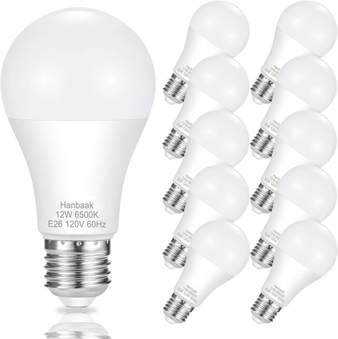 E26 LED Bulb, 100W Equivalent Light Bulb, 12W Medium Base Bulb, Non-Dimmable, Daylight White 6500K, 1200lumen, 10Packs...