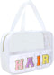 Chenille Letter Patch Clear Bag,Preppy Multi-purpose PVC&Nylon Clear Makeup Bag with Handles,Large Travel Makeup Toiletry Storage Zipper Pouch, To...