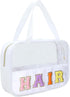 Chenille Letter Patch Clear Bag,Preppy Multi-purpose PVC&Nylon Clear Makeup Bag with Handles,Large Travel Makeup Toiletry Storage Zipper Pouch, To...