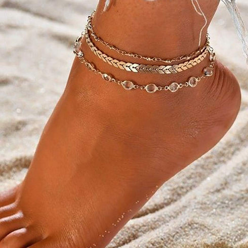 CAROVO Dainty Layered Ankle Bracelets for Women 14K Gold Plated Delicate Snake Anklet Foot Chain with Fishbone Leaves Herringbone Accessories Simp...