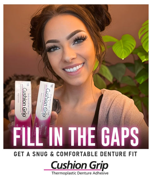 Cushion Grip Thermoplastic Denture Adhesive, 1 oz - Refits and Tightens Loose and Uncomfortable Dentures | Non-Glue Adhesive, Acts Like a Soft Rel...