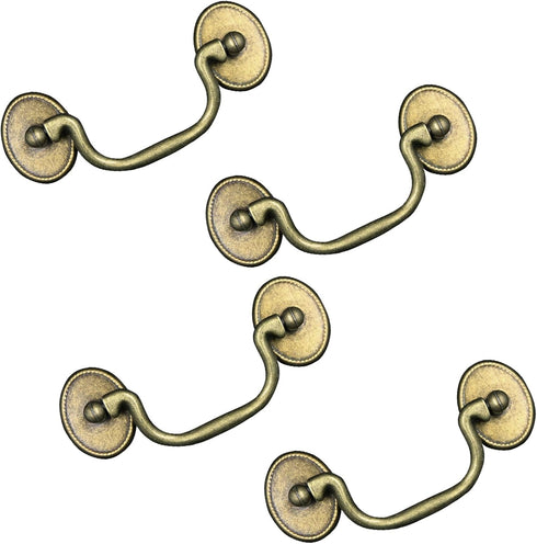 4 PCS Vintage Drop Bail Drawer Pulls, Antique Bronze Cabinet Pulls, 3.38"/86mm Hole Center, Zinc Alloy Drawer Pull Handles, Metal Bronze Dresser D...