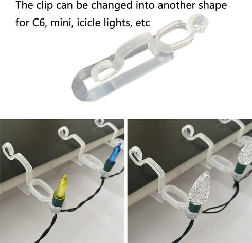 Christmas Light Clips, Holiday Light Hanging Clips, All in One Clip for C7 C9, Gutter Hooks for Outside Outdoor Roof (100 Pack)...