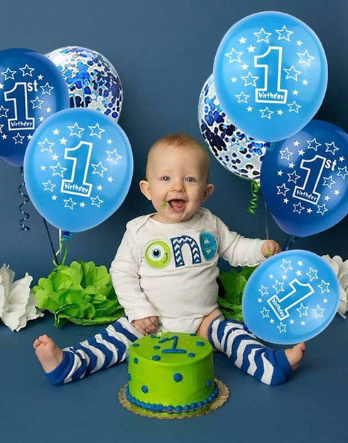 BEISHIDA 1st Boy Happy Birthday Confetti Balloons,First Birthday Decorations 12 Inch Large Navy Blue Latex Helium Balloons Perfect for Baby 1st bi...