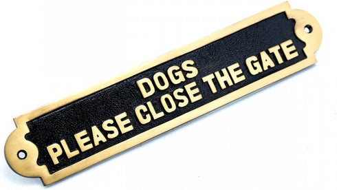 Renovators Supply Manufacturing Beware of Dog Sign 10.9 in. X 2.1 in. Keep Gate Closed Sign Cast Brass Please Close Gate Sign...