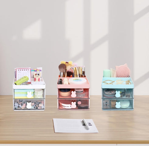 Desk Organizer, Pen Holder for Desk, Cute Pen Organizer with Drawer, Small Office Desk Accessories for Art Supply Desktop Storage (2 Drawers+3 Com...