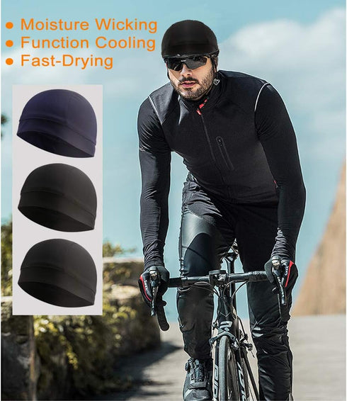 3 Pack Cooling Skull Cap Helmet Liner Sweat Wicking Cycling Running Hat for Men Women...
