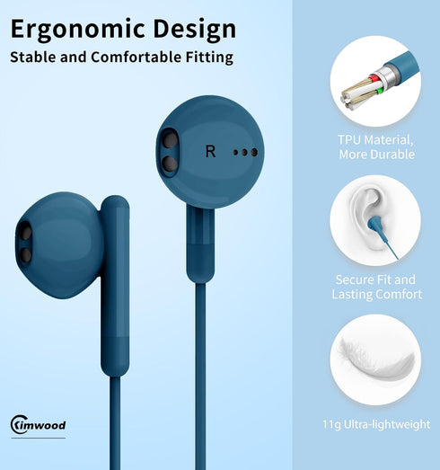Wired Earbuds with Microphone, Wired Earphones in-Ear Headphones HiFi Stereo, Powerful Bass and Crystal Clear Audio, Compatible with iPhone, Andro...