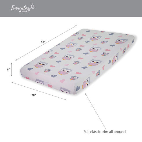 EVERYDAY KIDS Baby Girl Fitted Crib Sheet Sweet Owls, 100% Soft Breathable Microfiber Baby Sheet, Fits Standard Size Crib Mattress 28in x 52in, Nu...