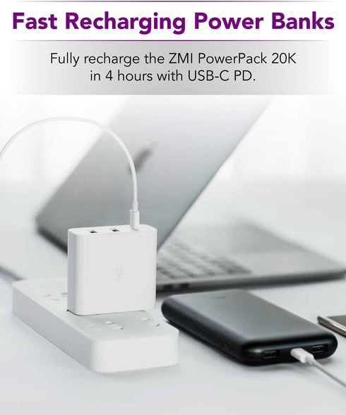 ZMI zPower 3-Port Travel Charger with 25W PPS Support: 45W USB-C PD and 18W-Split Dual USB-A Wall Charger (White) [Note: This is Not a 45W PPS Cha...