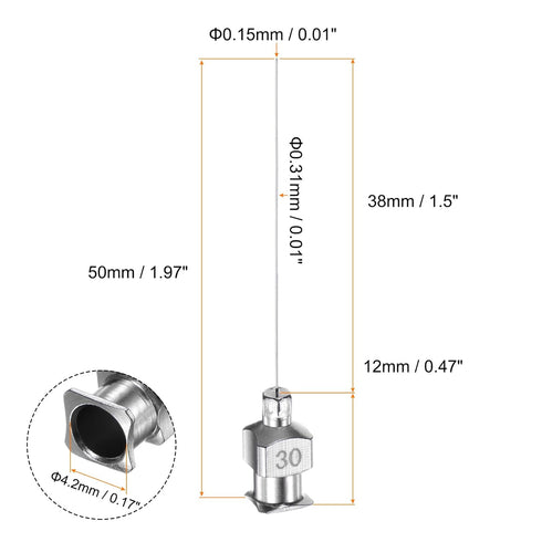 10pcs 30Gauge Stainless Steel Dispensing Needles, 1 1/2" All Metal Glue Needle Tube Blunt Tips Luer Lock for Thick Liquids, Ink, Glue, Lab Use...