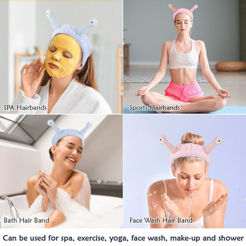 2 Pcs Women Headband for Washing Face, Cute Snail Makeup Headbands Soft Elastic Hairband Cute Snail Headband Makeup Headband Skincare Shower Hair ...