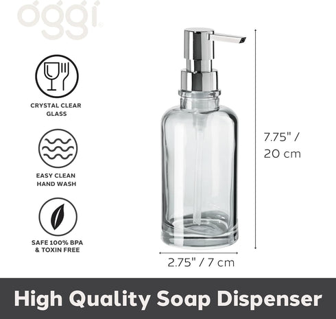 Oggi 12oz Round Glass Lotion and Soap Dispenser for Kitchen or Bath-Clear...