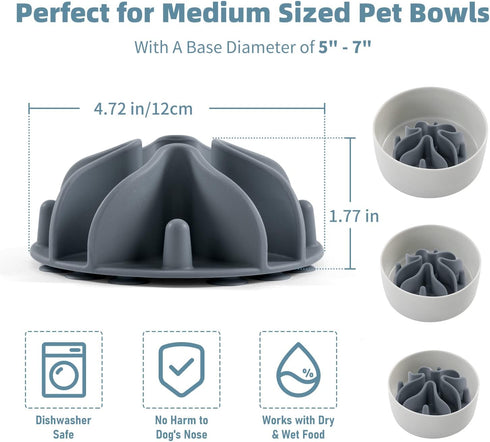 Jaoul Slow Feeder Dog Bowls Insert, Puzzle Slow Feeder with Octopus Suction Cups for Small Medium Large Size Dog Bowls (Medium(4.72 inch), Grey)...