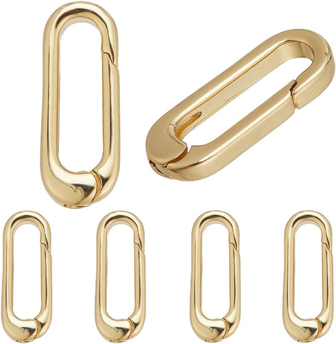 SUNNYCLUE 1 Box 6Pcs O Ring Clips Trigger Spring O Ring Real 18K Gold Plated Brass Spring O Rings Long Thin Oval Purse Ring Clips Spring Snap Hook...
