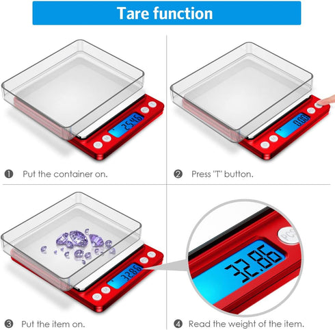 AMIR Digital Kitchen Scale, 500g/ 0.01g Mini Pocket Jewelry Scale, 100g Calibration Weight, Cooking Food Scale with Back-Lit LCD Display, 2 Trays,...