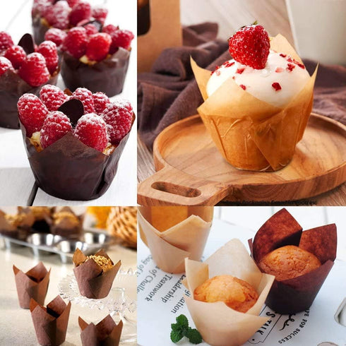 Augshy Tulip Cupcake Liners, 60pcs Baking Cups Muffin Tins Treat Cups for Weddings, Birthdays, Baby Showers, Brown and Natural...