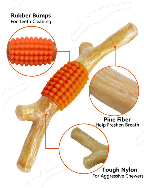 SCHITEC Dog Chew Toy for Aggressive Chewers, Tough Big Nylon & Rubber Teething Stick with Real Maple Wood Flavor for Large Medium Breed...