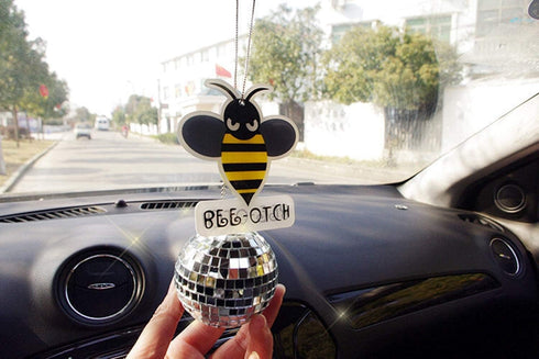 Fashion Bumblebee Car Pendant Decor,Car Swinging Ornament,Car Pendant Interior Rearview Mirrors Charms Hanging Ornament (Bumblebee+mirror ball), Y...