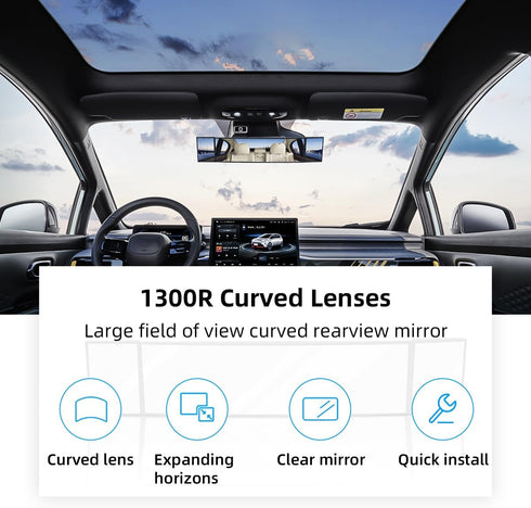 Car Rear View Mirror, 15.1'' Anti-Glare Panoramic Wide Angle Rearview Mirror, Interior Clip-on Extended Mirror, Universal Vehicle Interior Accesso...