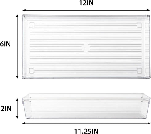 4 Pack 12"x 6" Large Size Clear Plastic Desk Drawer Organizer Tray Bathroom Office Kitchen Utensils Silverware Gadgets Dividers Desk Drawer Storag...