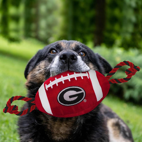 Pets First NCAA GEORGIA BULLDOGS Football Dog Toy, Tough Quality Nylon Materials, Strong Pull Ropes, inner SQUEAKER, Collegiate Team Color...