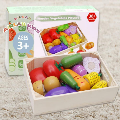 Wooden Play Food for Kids Kitchen Toys for Toddlers Cutting Pretend Toy Food Wooden Fruits Vegetables Gift for Boys Girls Educational Toys...