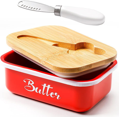 Butter Dish, Butter Dish with Lid for Countertop,Metal Butter Keeper with Stainless Steel Multipurpose Butter Knife, Large Butter Container with q...