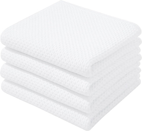 Homaxy 100% Cotton Waffle Weave Kitchen Dish Towels, Ultra Soft Absorbent Quick Drying Cleaning Towel, 13 x 28 Inches, 4-Pack, White...