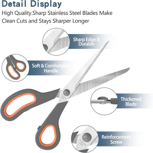 Scissors, 8.5" Scissors All Purpose Comfort Grip Stainless Steel Sharp Scissors for Office School Home Supplies, Right/Left Handed, (6 pack)...