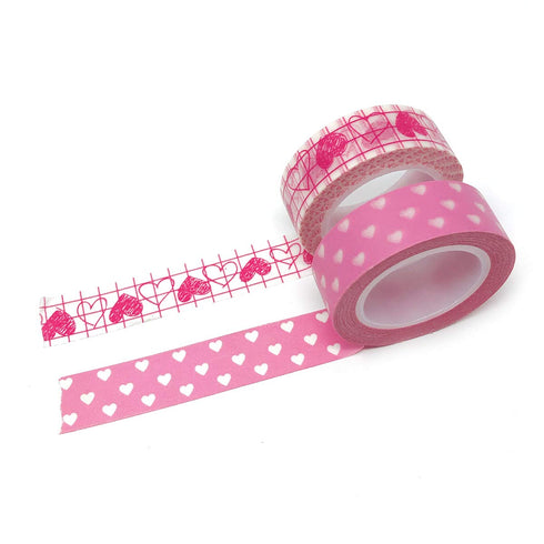 allydrew 10M L x 15mm W Set of 2 Washi Masking Tape, Pink Hearts Art...