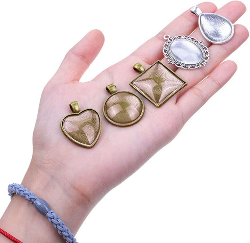 Anezus 60Pcs Pendant Trays, Bezel Pendant Trays Blanks with Glass Cabochons for Pendants Making and Jewelry Making, 5 Styles...