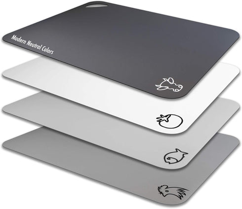 Fotouzy Plastic Cutting Board Flexible Mats With Food Icons, Set of 4, BPA-Free, Non-Porous, Upgrade 100% Anti-skid back and Dishwasher Safe, Mode...