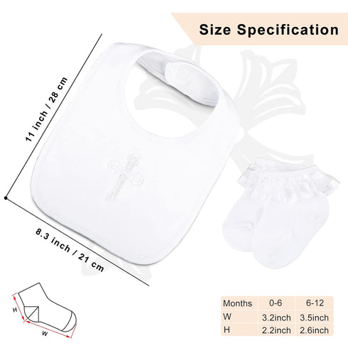 Geyoga 3 Pcs Baptism Bib for Baby Girl Baptism Candle Set Socks Pearl Headband Embroidered White Christening Outfit Bib...