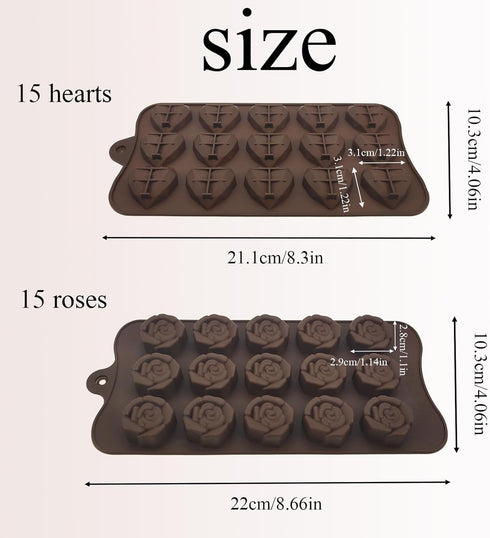 2 PACK Heart Rose Flower Ice Cube Silicone Mold,Diamond Heart Chocolate Candy Silicone Mold for Making Cookies Cakes Mousse Chocolate Ice Cream Je...