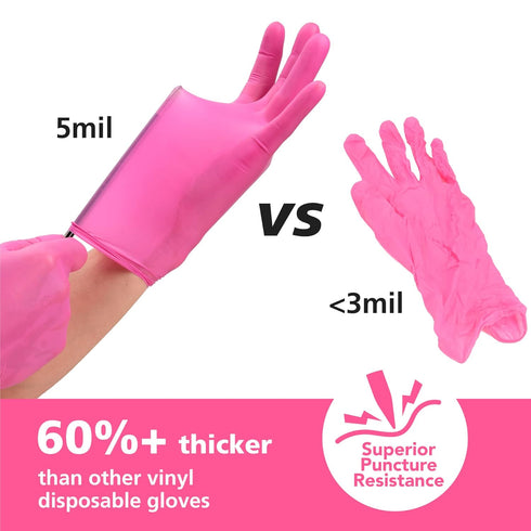 Disposable Gloves for Women, Pink Vinyl Gloves Disposable Latex Free for Cooking, Food Prep, Cleaning, Hair Dye, Tattoo, Medium Duty, Touch Screen...