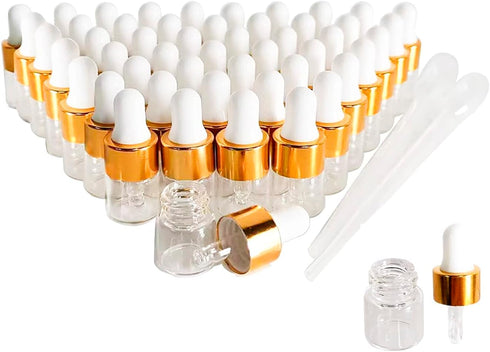 50PCS Transparent Sample Dropper Bottles, 1 ml Mini Essential Oil Dropper Bottle with 2 Plastic Droppers, Used for Travel Essential Oil, Perfume a...