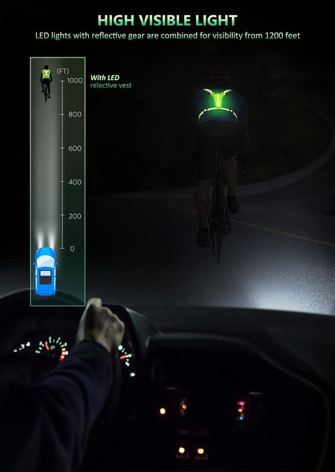 LED Reflective Vest Running Gear, USB Rechargeable Light Up Running Vest Chest Phone Holder for Runners Night Walking,6-11hrs Light Adjustable Wai...