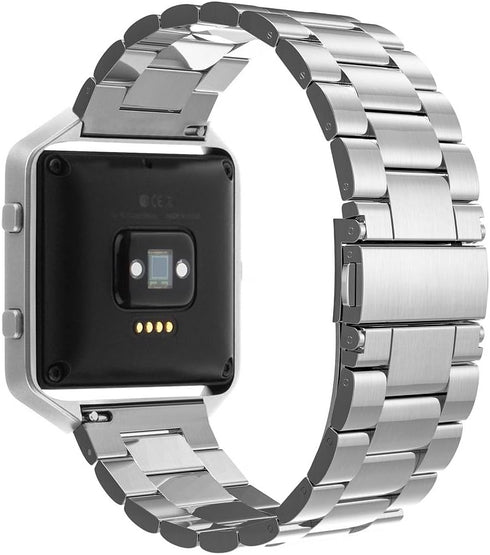 Simpeak Women Men Stainless Steel Band Strap with Stailess Steel Frame Compatible with Fitbit Blaze, Match Link Removal Tool, Silver...