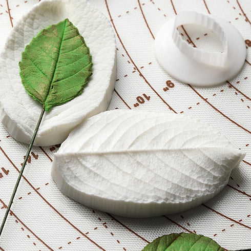 6Pcs Rose leaves Cutter & Veiner Set Fondant Silicone Mold Rose leaf Gumpaste Clay Mould for Chocolate Sugarcraft Bakeware...