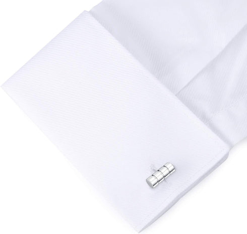 HONEY BEAR Cylinder Cufflinks for Mens Steel for Business Wedding Gift Silver...