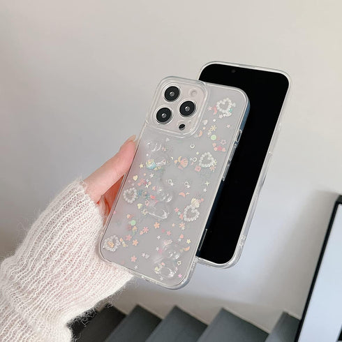 Fycyko Phone Case for iPhone 13,Cute 3D Bear Glitter Bling Pearl Love Heart Clear Design for iPhone 13 Case Women Girl Shockproof Camera Protect-6...