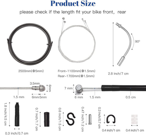 Universal Bike Brake Cable Housing Kit With 1 Set Bicycle Brake Line, 2 Pieces V Bike Brake Noodle Cable Guide Pipe and End Caps accessories for M...