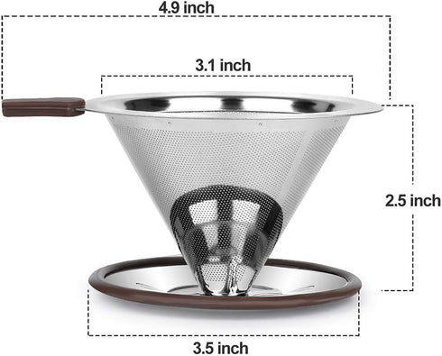 Pour Over Coffee Dripper, Reusable Paperless Coffee Filter,Professional Stainless Steel Drip Cone Brew Coffee Strainer,Upgraded Double Micro Mesh ...