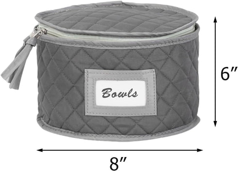 Stack Store Plus More China Storage Quilted Case for Dessert Plate, Bowls, Small Plate or Saucer - 8" W x 6" H - Gray - Includes 12 Felt Separator...