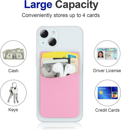 2Pack Phone Wallet,Silicone Credit Card Holder Stick on Double Pocket for Back of Cell Phone case-Sky Blue,Pink......